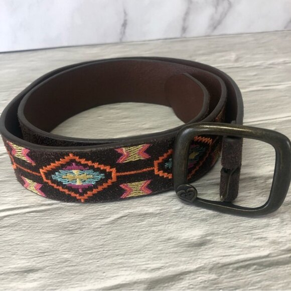 Brown Leather Aztec Western Belt Unisex - Picture 1 of 9